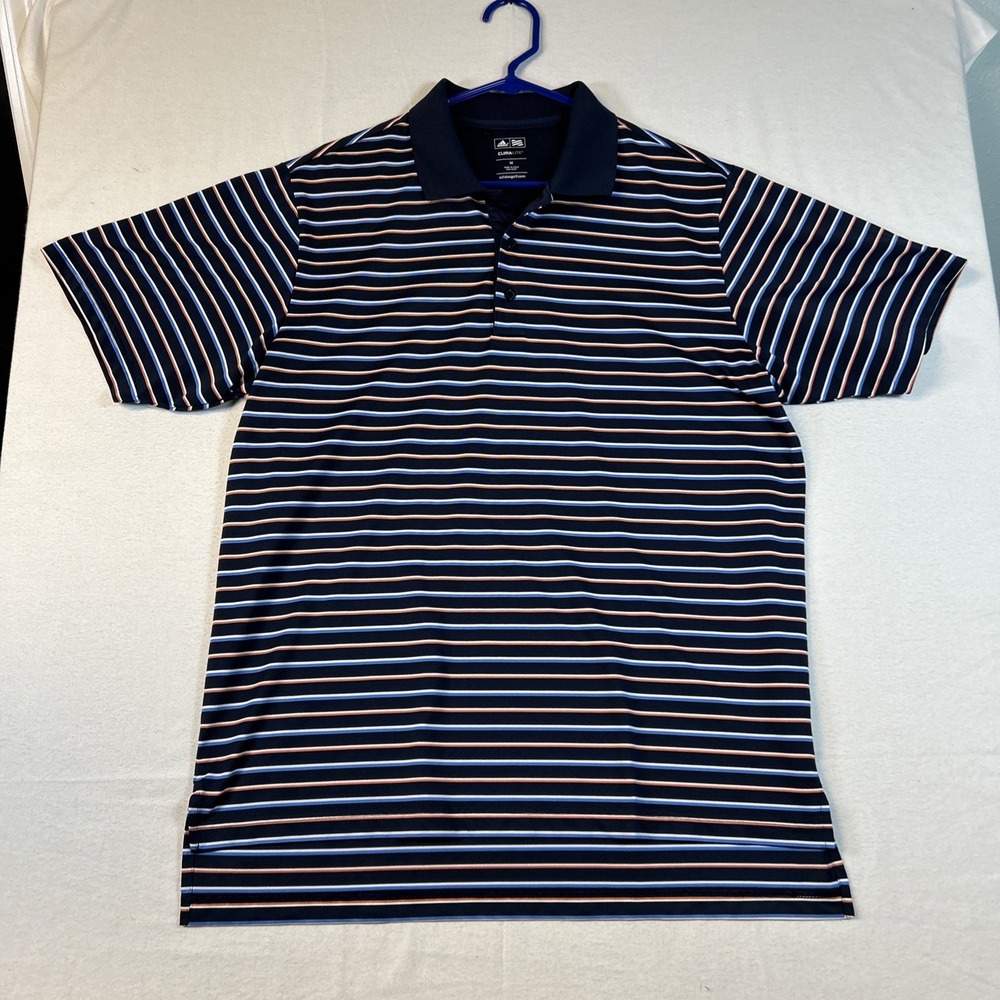 Adidas Golf Polo Climalite Short Sleeve Shirt Mens Medium Blue Stripes Casual